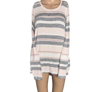 Christopher & Banks Striped Long Sleeve Top in Pink and Gray